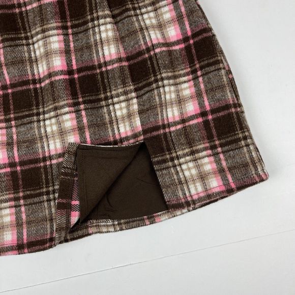 Forever 21 Women's Brown Pink Plaid Fully Lined Flannel Mini Skirt Size Small - Picture 5 of 13